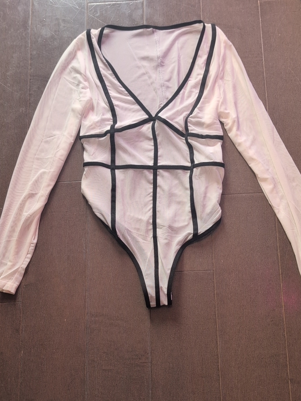 Sheer White & Black Long-Sleeve Bodysuit